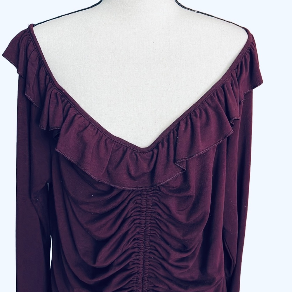 Forever 21 Long Sleeves Dark Purple Ruffled Crop Top Size 3X - Picture 3 of 9